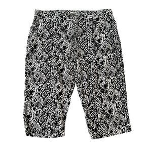 Per Se Linen Blend Capri Pants Women’s Black White Ikat Print Pull On Size 1X